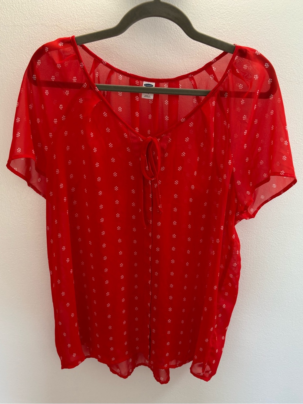 Old Navy Red Semi Sheer Button Front Blouse XL